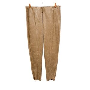 Zara Taupe Brown Faux Suede High Rise Leggings Side Zip Size XXL